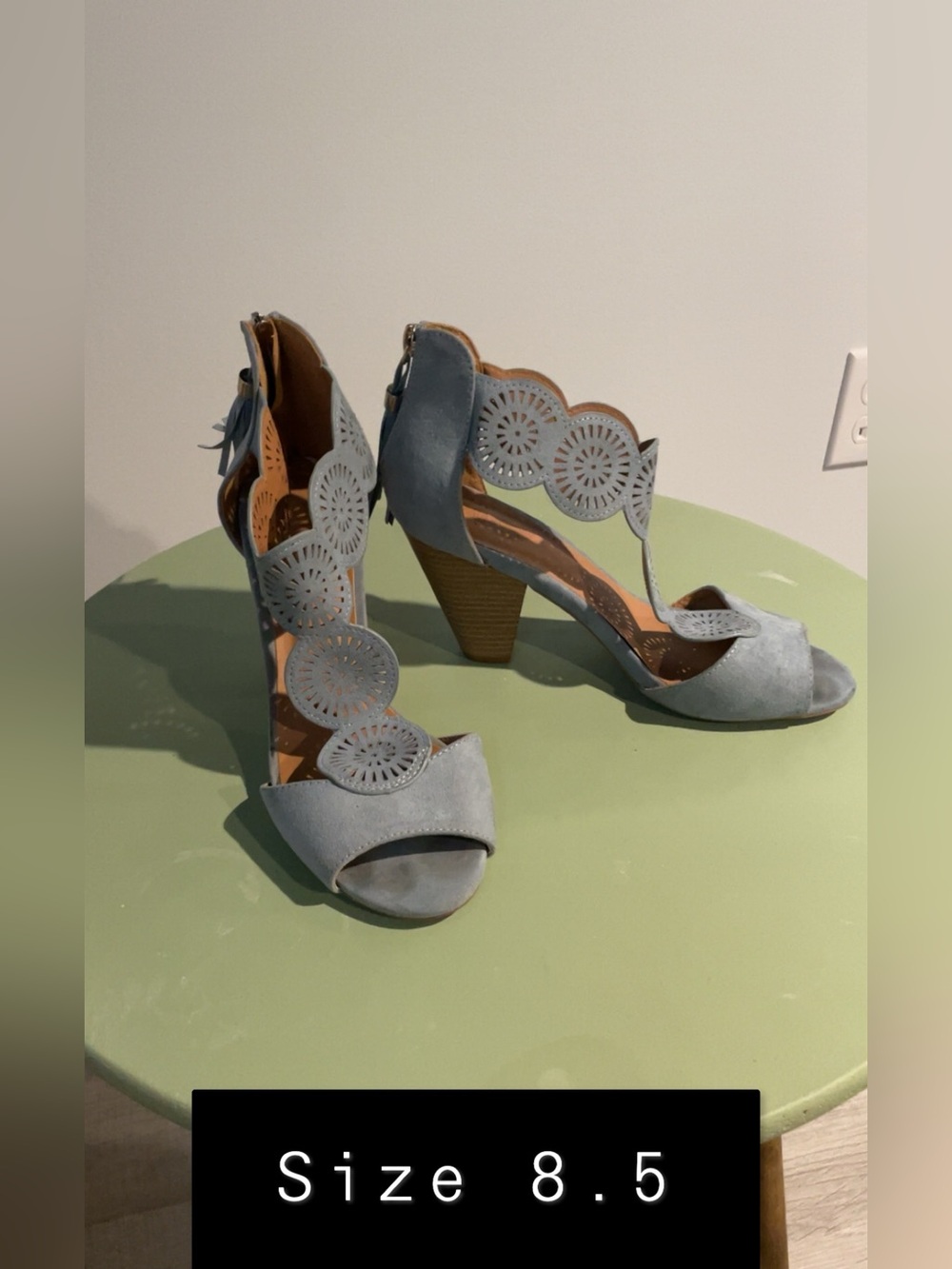 Women’s Light Blue Cutout Suede Heels - Size 8.5
